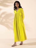 trueBrowns Lime Cotton Dobby Flared Dress - Distacart