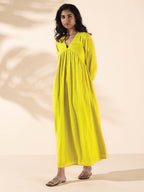 trueBrowns Lime Cotton Dobby Flared Dress - Distacart