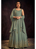 Myra Olive Real Georgette Designer Gown Style Suit - Distacart