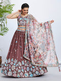House of Panchhi Rose Gold Pure Georgette Sequins And Thread Embroidery Lehenga Choli & Dupatta