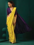 trueBrowns Yellow Purple Muslin Silk Ready to Wear Saree