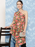 InWeave Women's Mutli Peacock Japanese Art Oneshoulder Top
