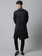 Even Apparels Black Pure Cotton Kurta With Band Collar