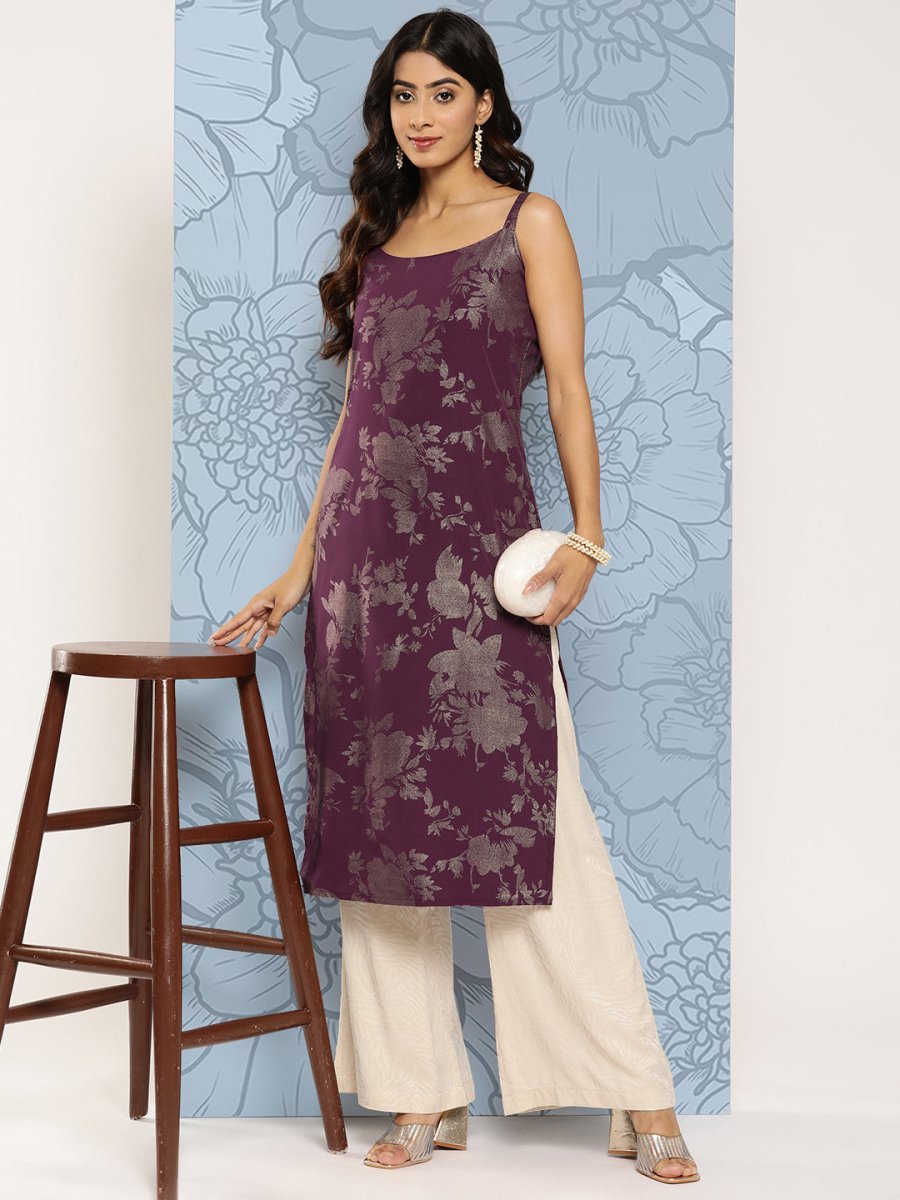 Ahalyaa Floral Foil Printed Crepe Kurta