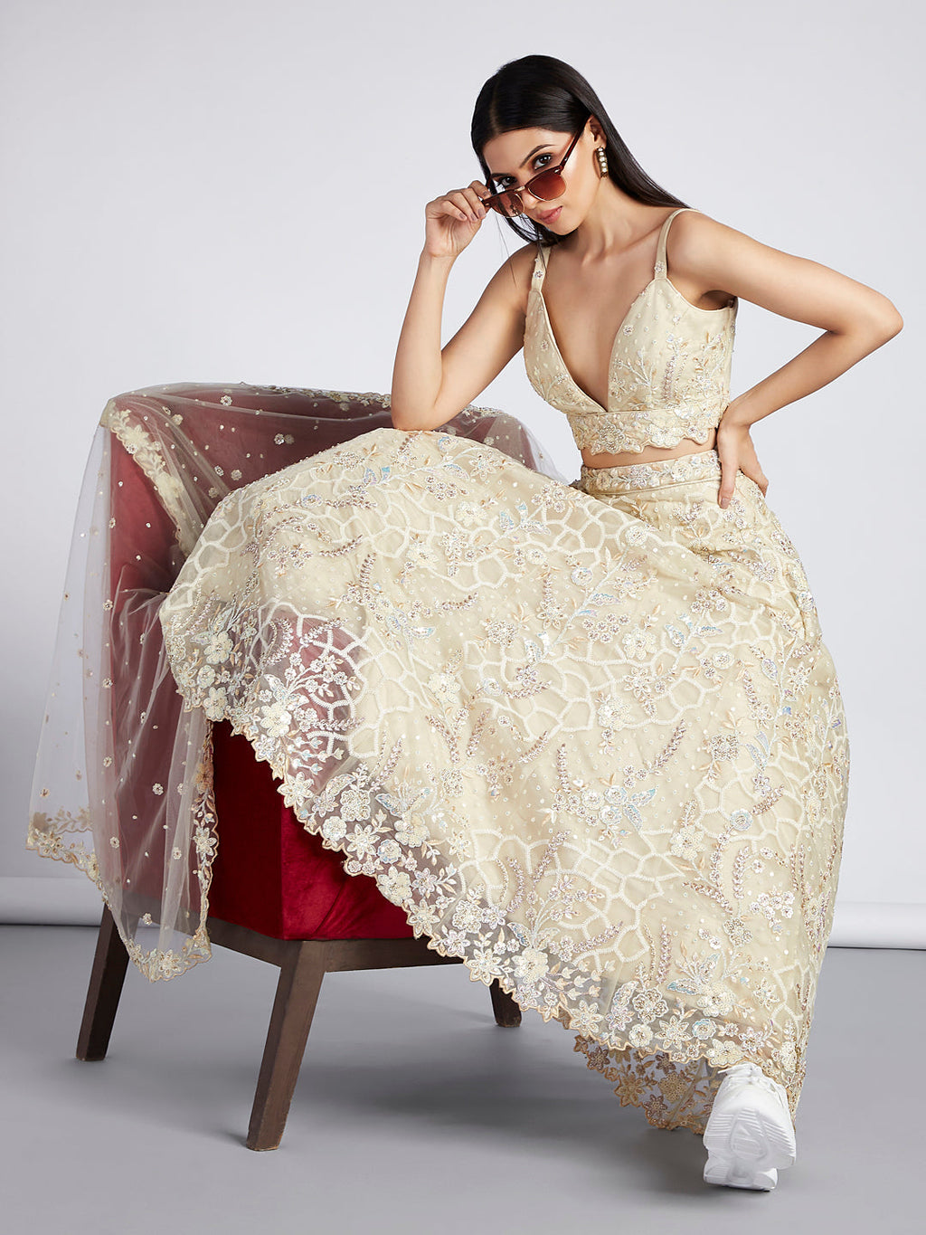 House of Panchhi Turquoise Blue Georgette Sequins And Thread Embroidery Lehenga Choli & Dupatta