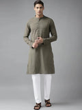 Fabmade Men Khaki Cotton Linen Kurta
