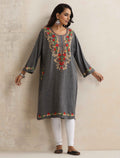 trueBrowns Grey Kashmiri Embroidered Woollen Phiran Kurta - Distacart