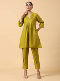 trueBrowns Cotton Linen Lime Green Pleated Co-Ord Set | Relove - Distacart