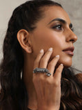 trueBrowns Silver Tone Rectangular Ghungroo Ring