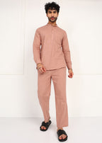 Fabmade Men’S Peach Linen Short Kurta Set