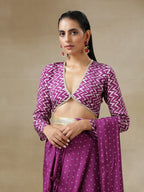 trueBrowns Purple Bandhani Printed Silk Full Sleeve Blouse