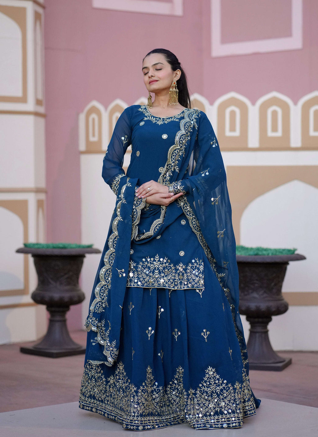 Yash Enterprise Latest Embroidery Sequence Blue Readymade Salwar Suit - Distacart