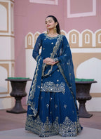 Yash Enterprise Latest Embroidery Sequence Blue Readymade Salwar Suit - Distacart