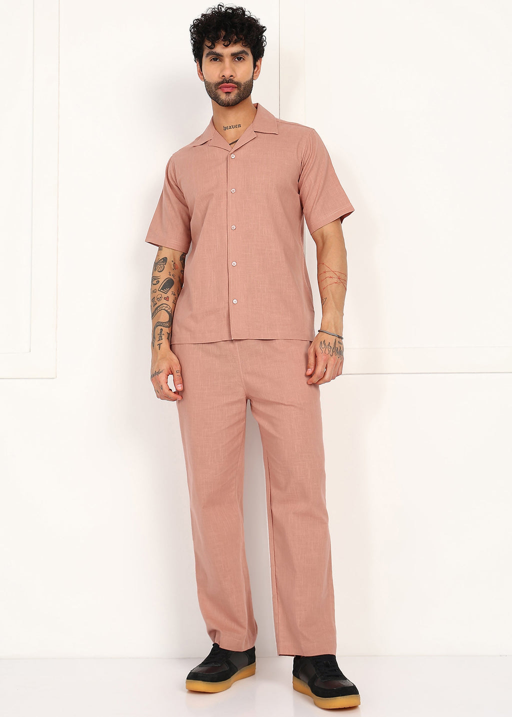 Fabmade Men’S Peach Linen Co-Ord Set