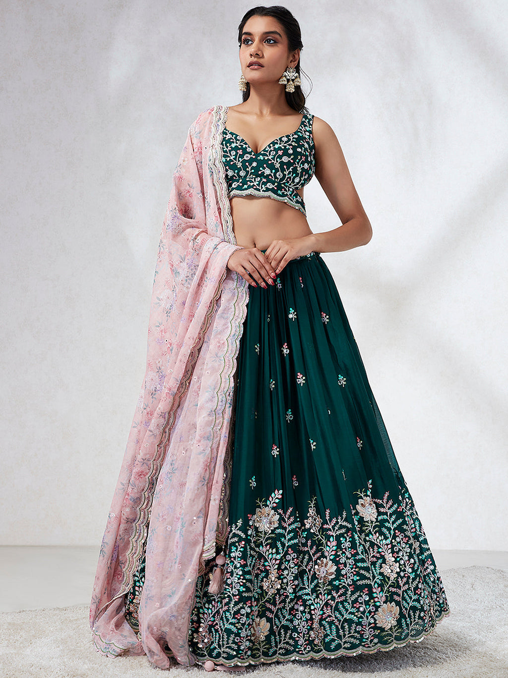 House of Panchhi Teal - Georgette Sequins, Mirror And Thread Embroidery Lehenga Choli