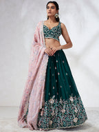 House of Panchhi Teal - Georgette Sequins, Mirror And Thread Embroidery Lehenga Choli