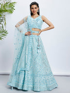 House of Panchhi Burgundy Chiffon Position Print With Sequins Embroidery Lehenga Choli & Dupatta
