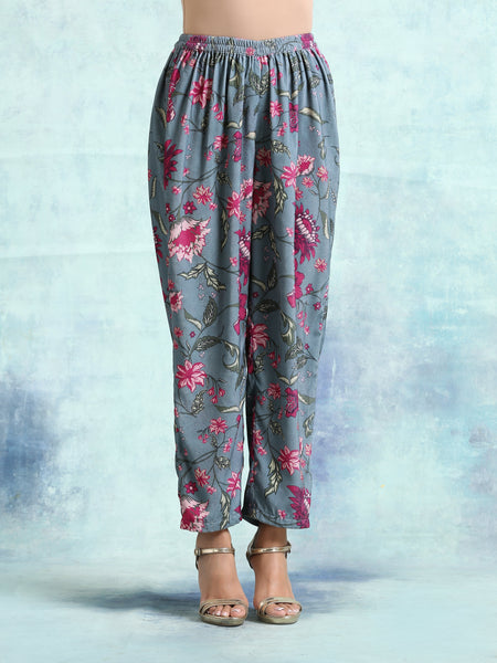 trueBrowns Grey Printed Velvet Pant