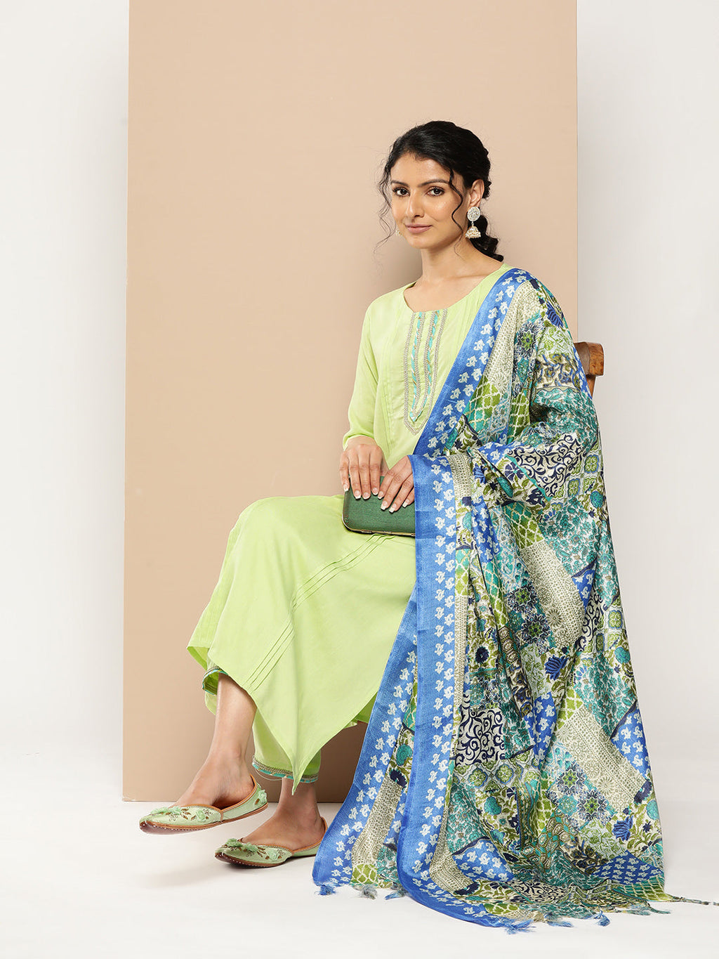 KSUT (House of Varanga) Green Kurta With Lace Embellishment Paired With Straight Pant And Dupatta - Distacart