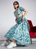 House of Panchhi Turquoise Blue Net Sequins, Mirror And Thread Embroidery Lehenga Choli & Dupatta