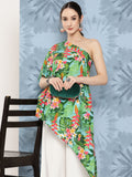 InWeave Women's Mint Green Leaf Japanese Art Oneshoulder Top