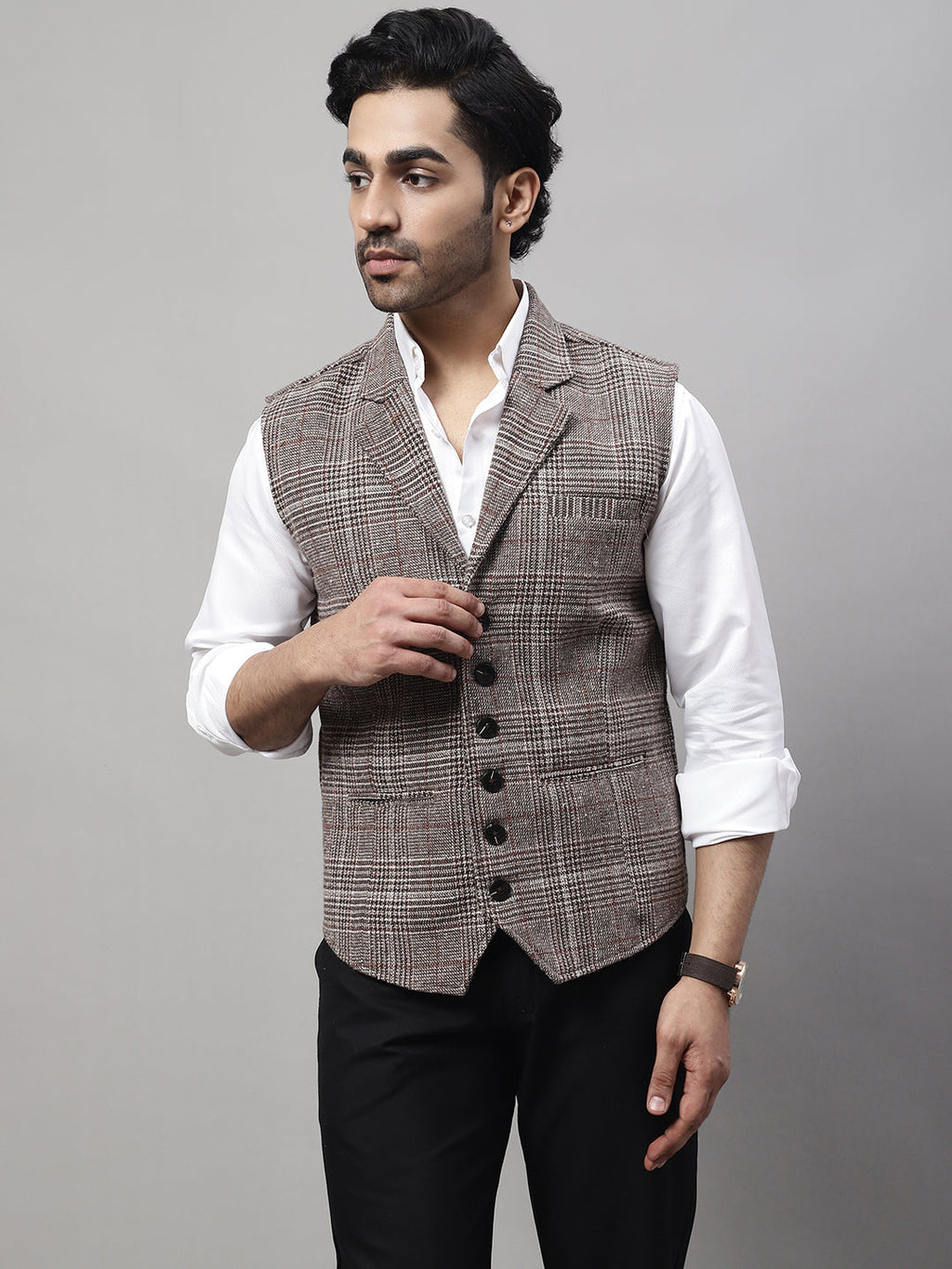 Even Apparels Men's Brown Pure Wool Nehru Jacket