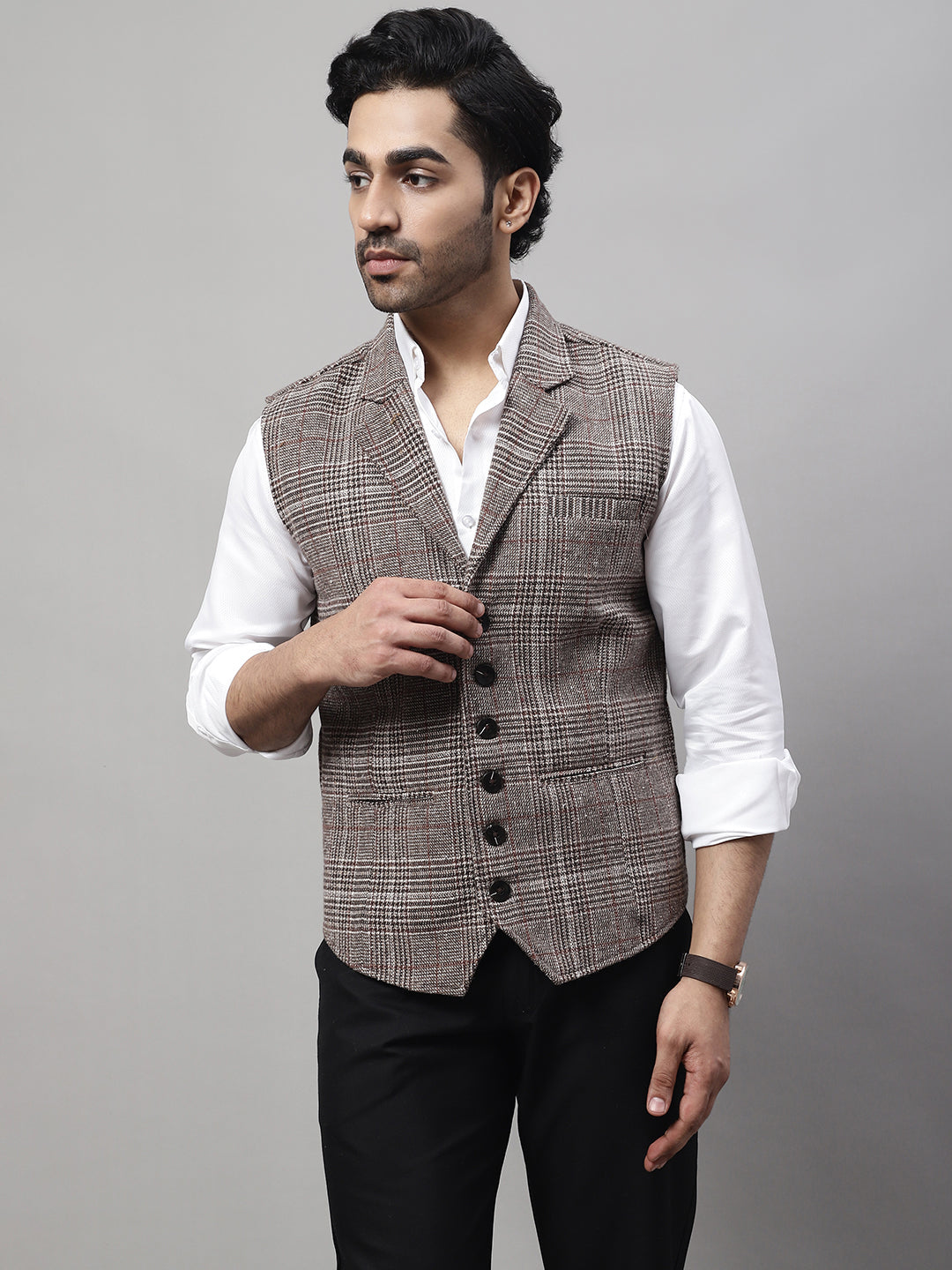 Even Apparels Men's Brown Pure Wool Nehru Jacket