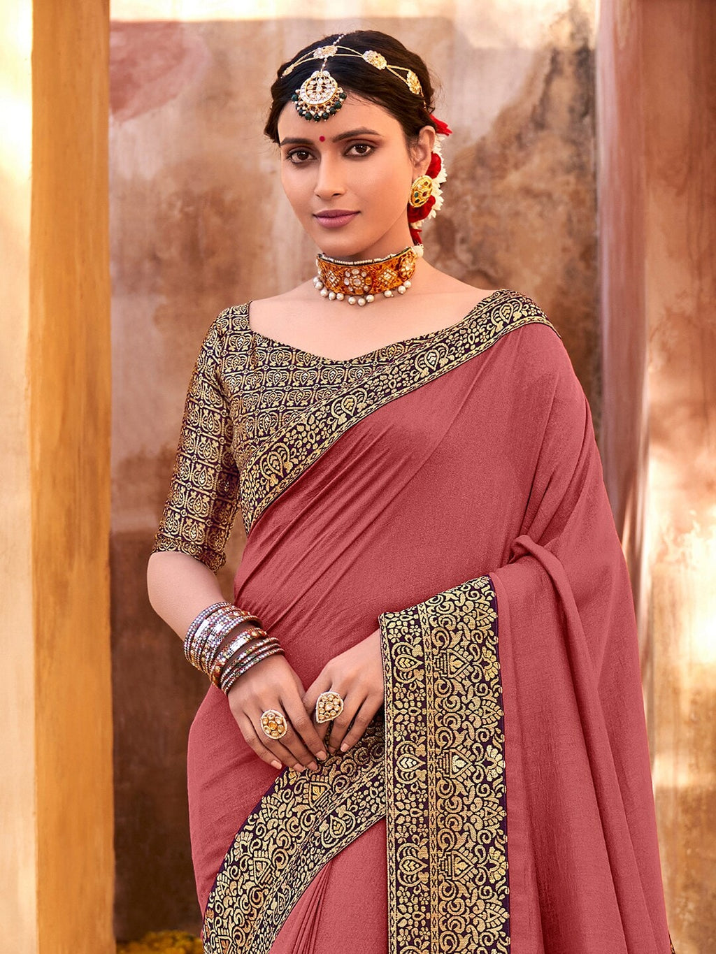 Saree Mall Zari Mauve & Purple Silk Blend Sarees