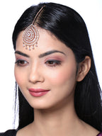 Yellow Chimes Rose Gold-Plated Ad Stone-Studded Maang Tikka - Distacart