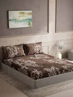 DDecor Brown & White Ethnic Motifs Cotton 140 TC King Bedsheet With 2 Pillow Covers