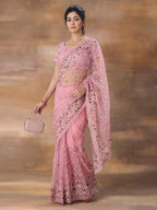 kasee Floral Embroidered Net Saree With Blouse Piece - Distacart