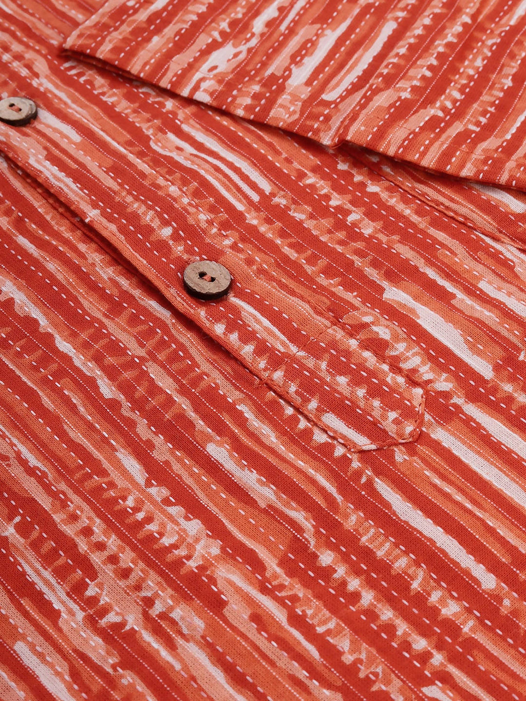 Janasya Men Orange & White Striped Kurta - Distacart