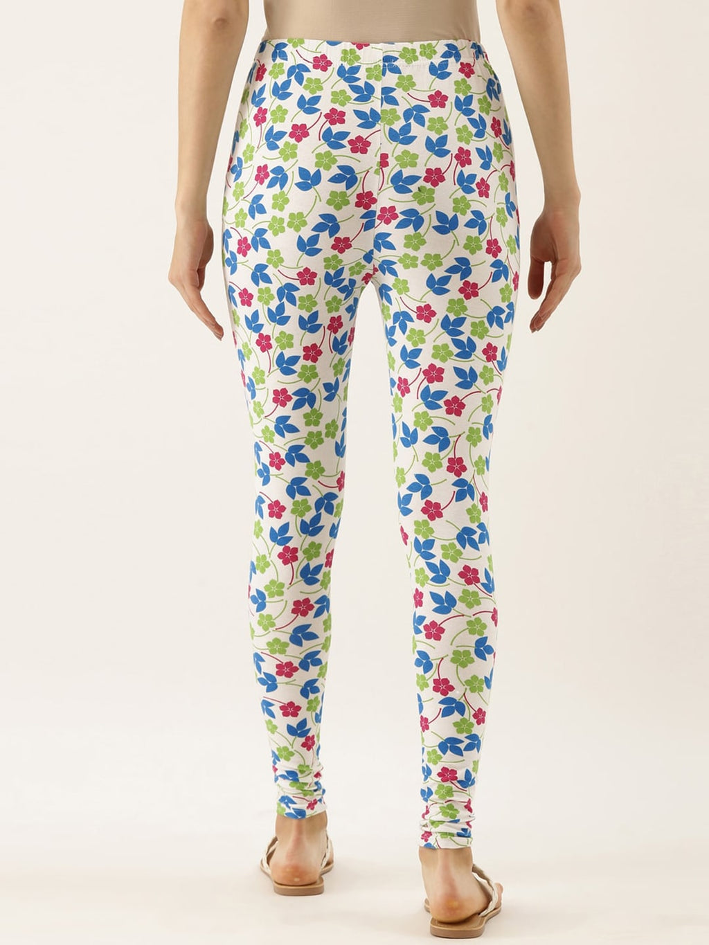 Souchii White & Blue Printed Slim-Fit Ankle-Length Leggings - Distacart