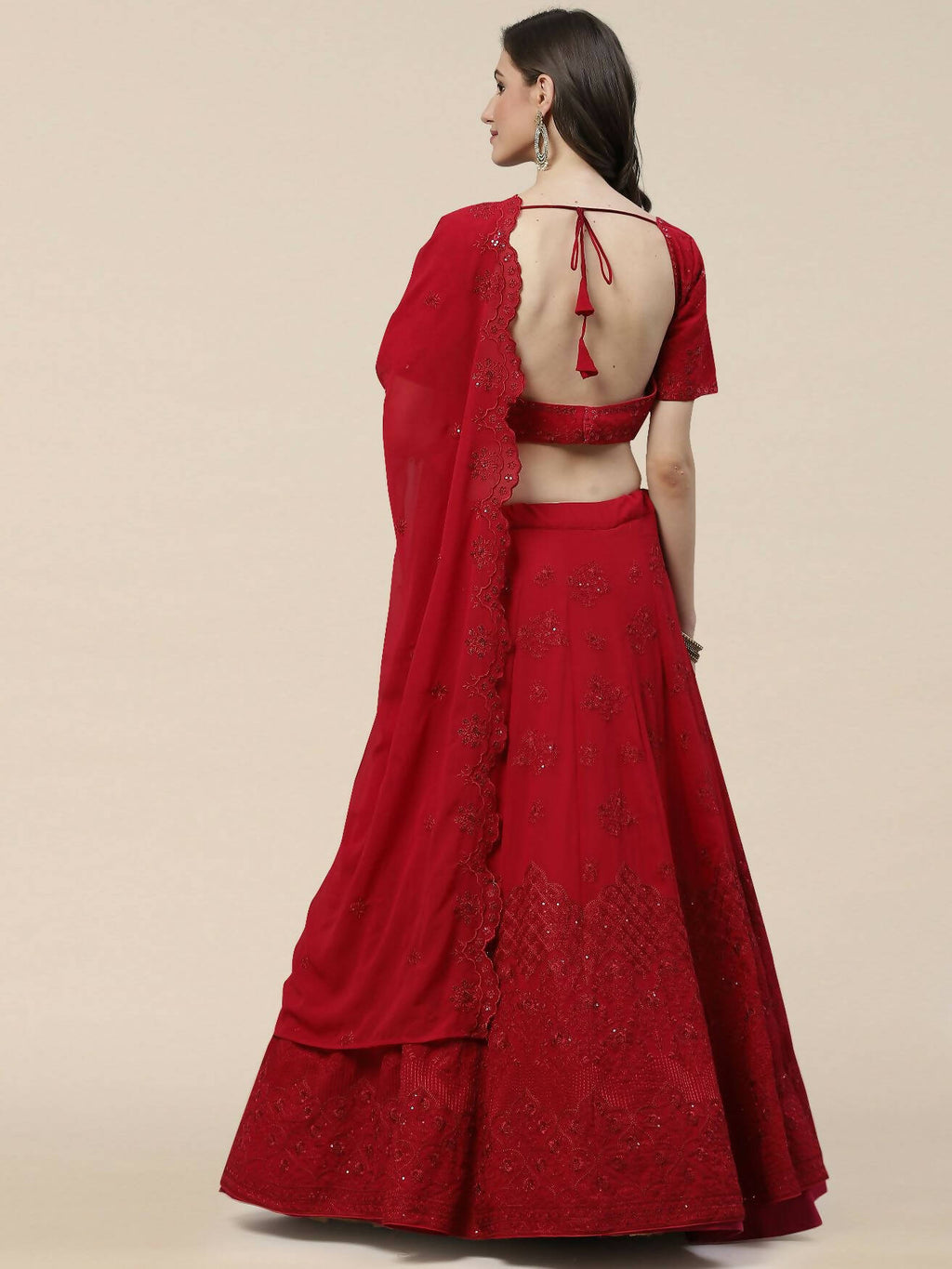 Dark Pink Georgette Thread with Sequins Embroidered work Lehenga Choli with Dupatta - Jivika