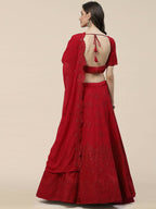 Dark Pink Georgette Thread with Sequins Embroidered work Lehenga Choli with Dupatta - Jivika