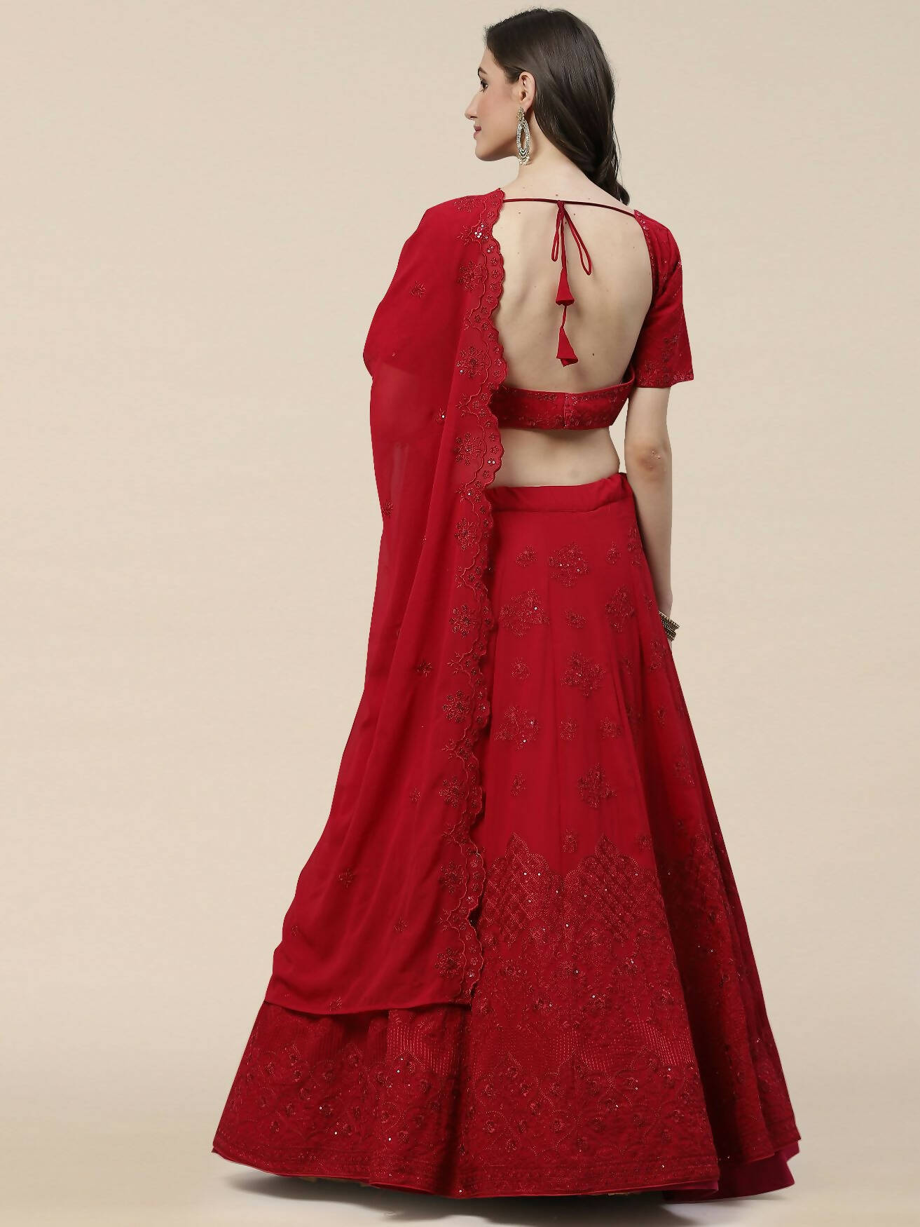 Dark Pink Georgette Thread with Sequins Embroidered work Lehenga Choli with Dupatta - Jivika