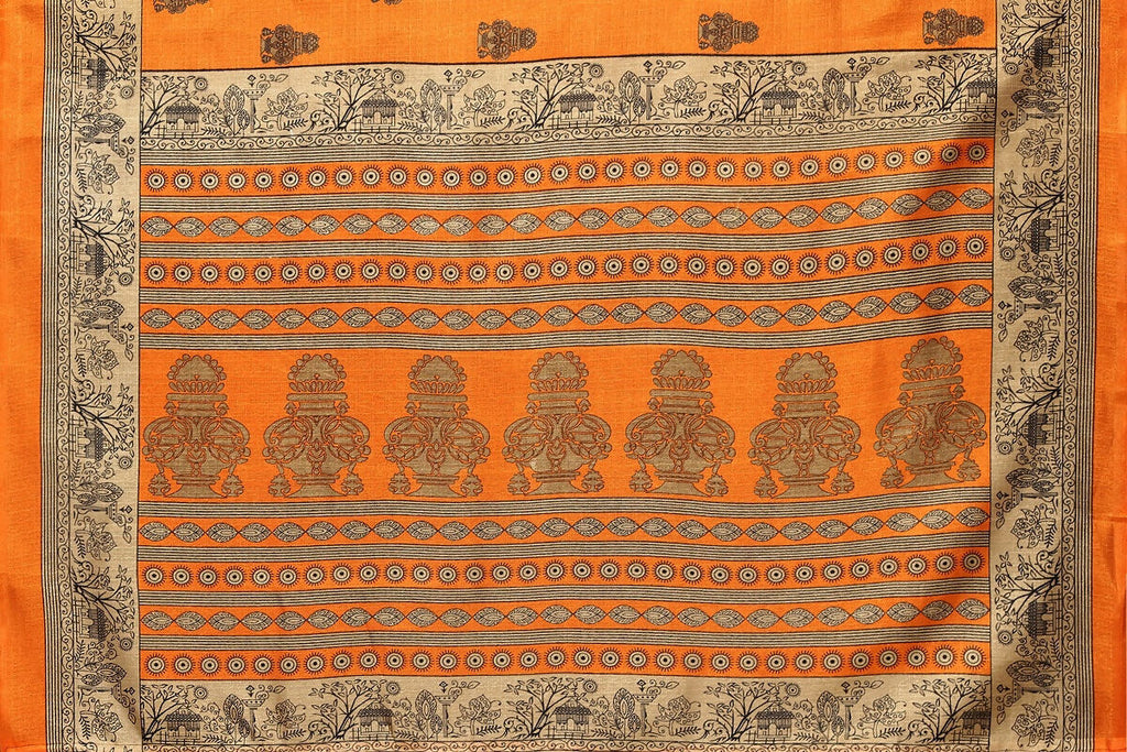 Vamika Orange Printed Art Silk Saree