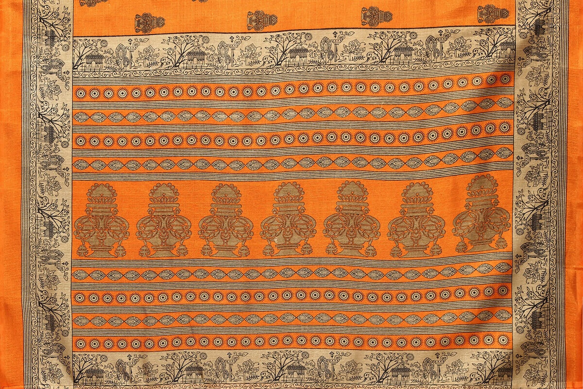 Vamika Orange Printed Art Silk Saree