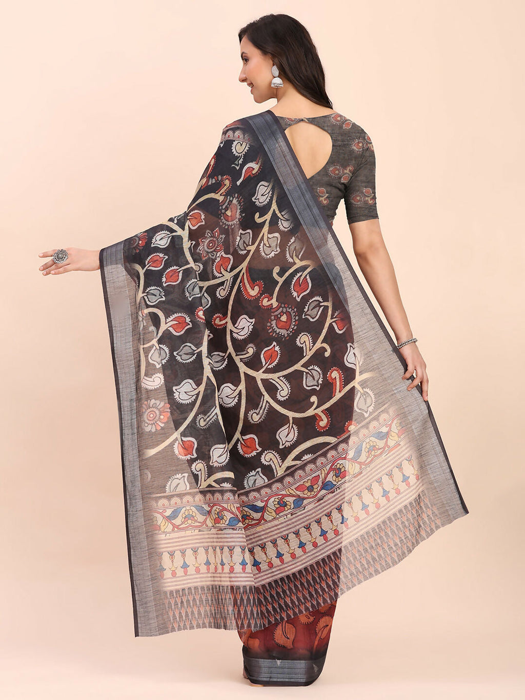 Shree Shyam Fashion Linen Cotton Maroon Saree - Distacart