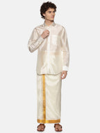 Sethukrishna Men Cream Art Silk Gold Zari Border Dhoti - Distacart