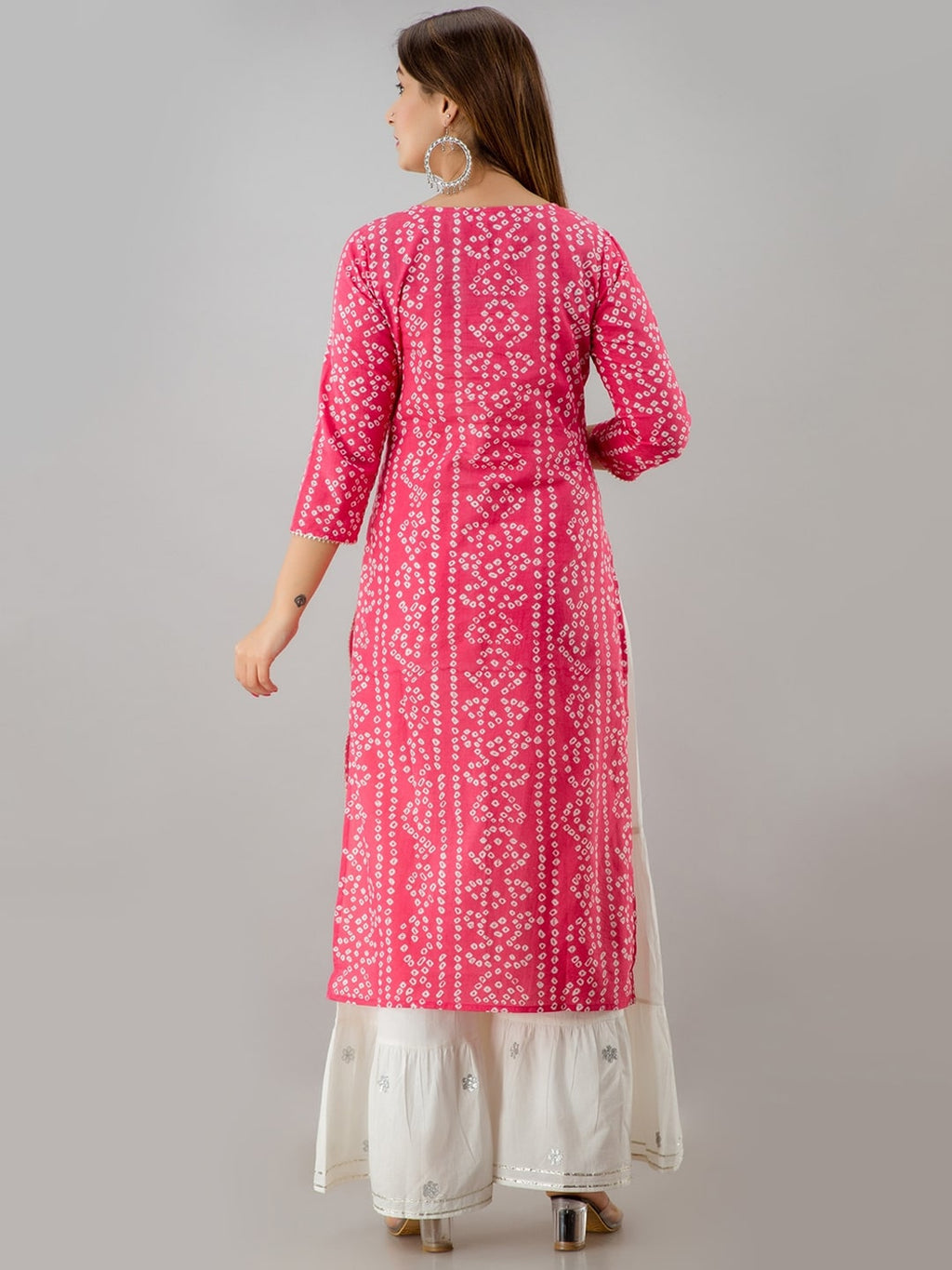 HERE&NOW Pink Bandhani Printed Gotta Patti Regular Kurta with Sharara - Distacart