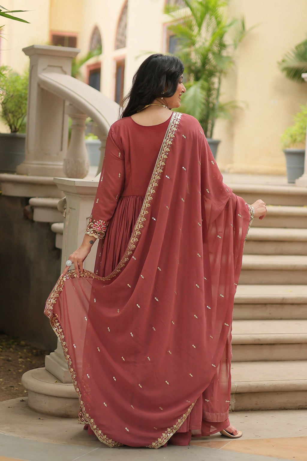 Joban Fashion Coffee Georgette Sequence Embroidery Work Kurta Set - Distacart