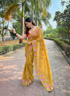 Vamsee Nimrat Mustard Organza Silk Saree