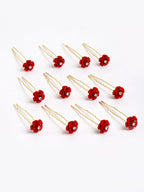 Panash Women Gold-Toned & Red Rose Embellished U Pins - Distacart