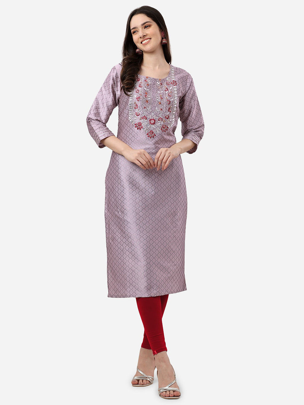 HERE&NOW Floral Embroidered Straight Regular Kurta