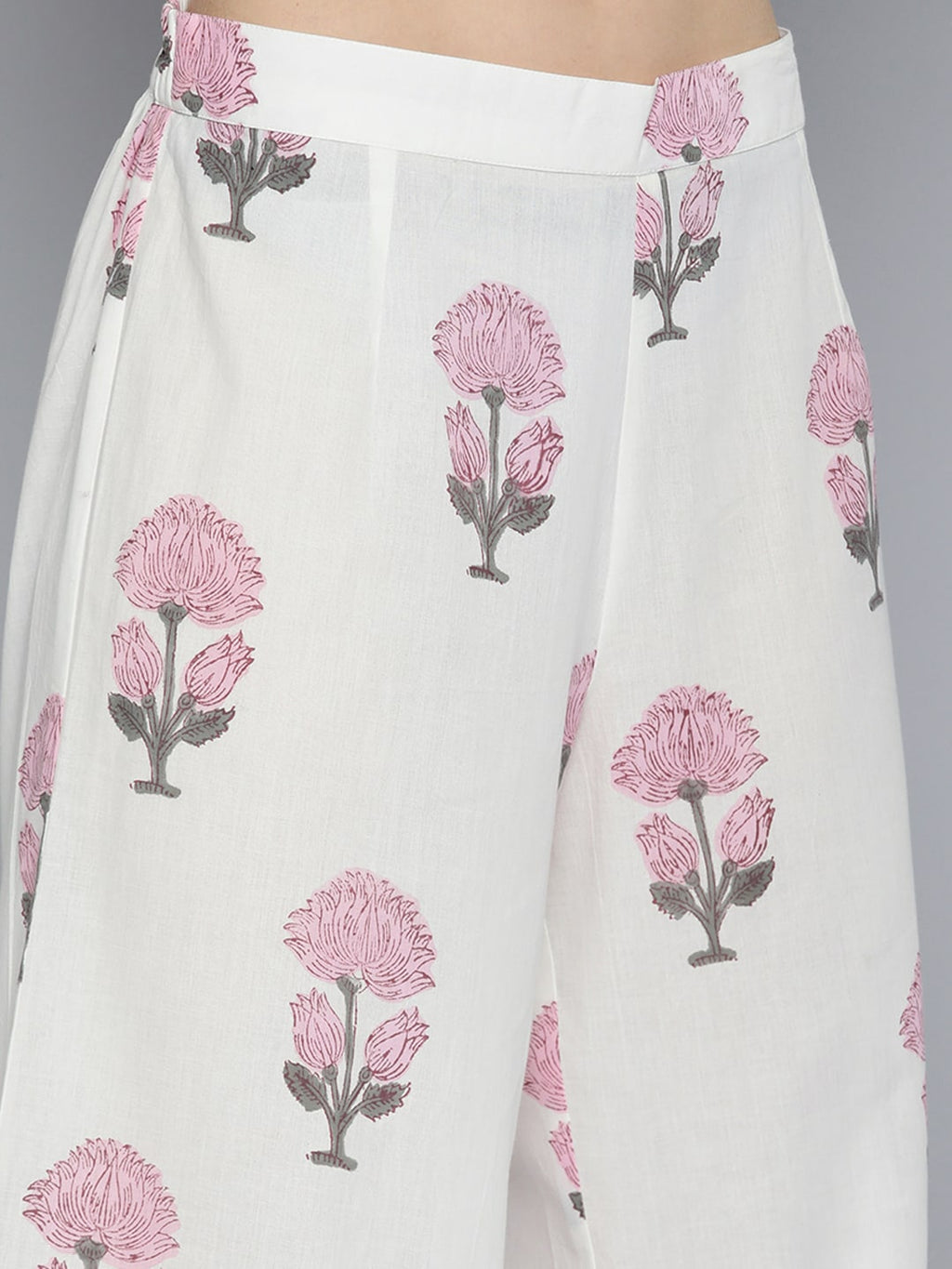 HERE&NOW Women Floral Printed Regular Pure Cotton Kurta with Palazzos & With Dupatta