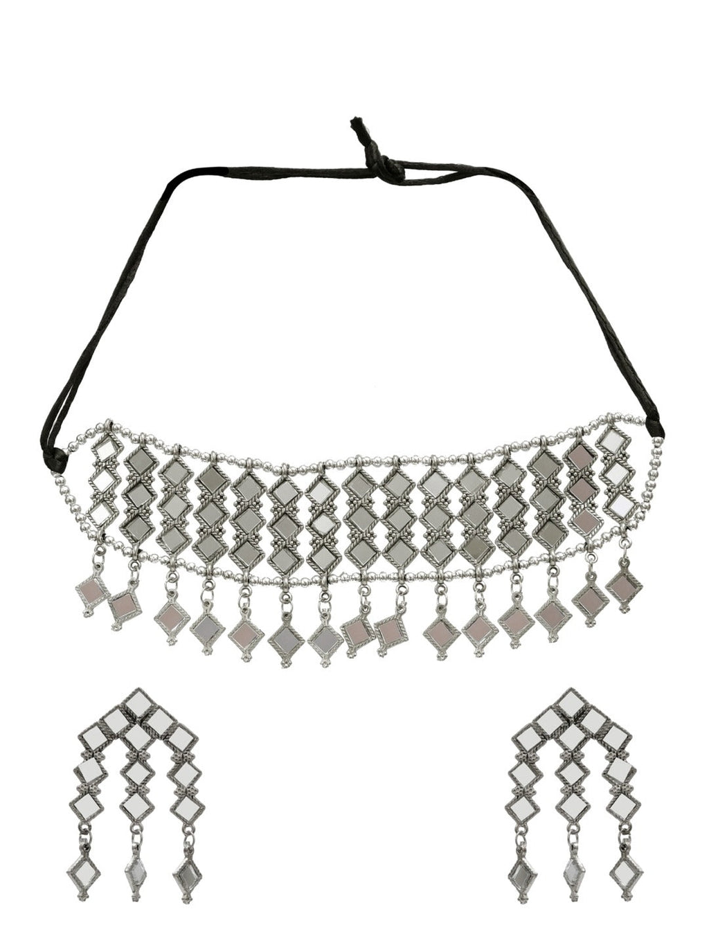 Silver-Plated Alloy Kundan Studded Oxidised Choker Necklace - The Pari