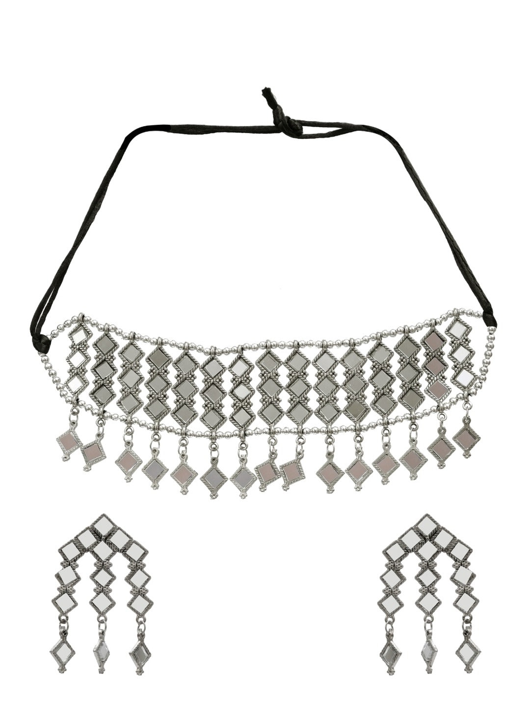 Silver-Plated Alloy Kundan Studded Oxidised Choker Necklace - The Pari