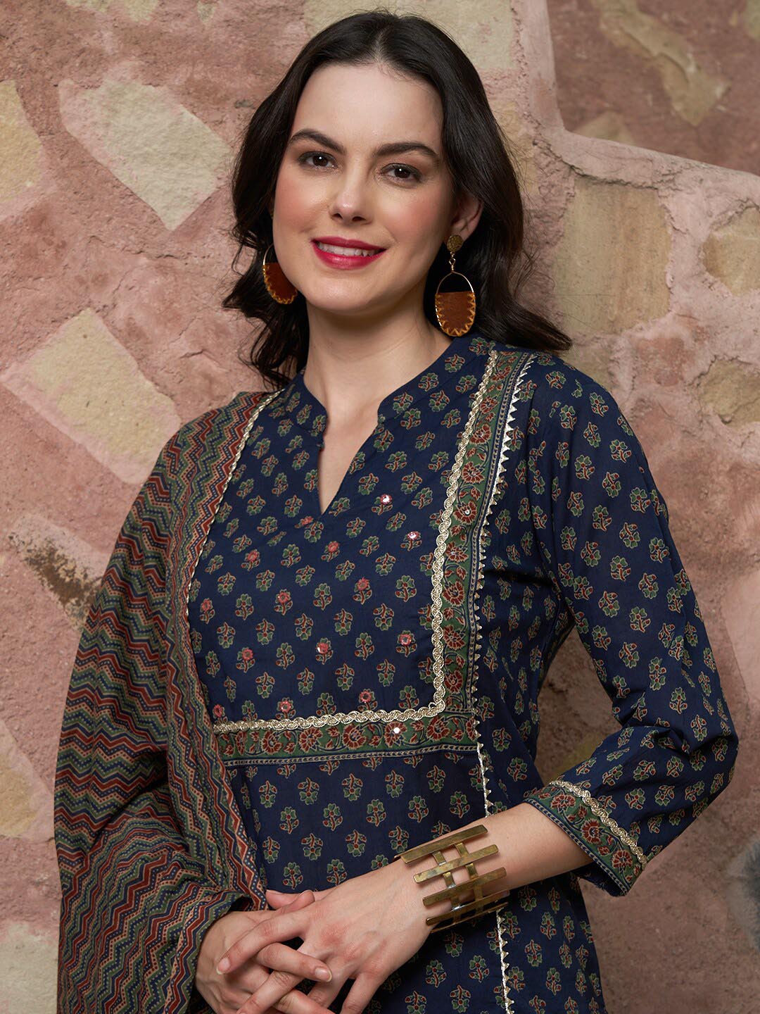 Sangria Printed Pure Cotton Kurta with Trousers & With Dupatta