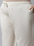 TAG 7 Women Plus Size Cream-Coloured Linen Ethnic Palazzos